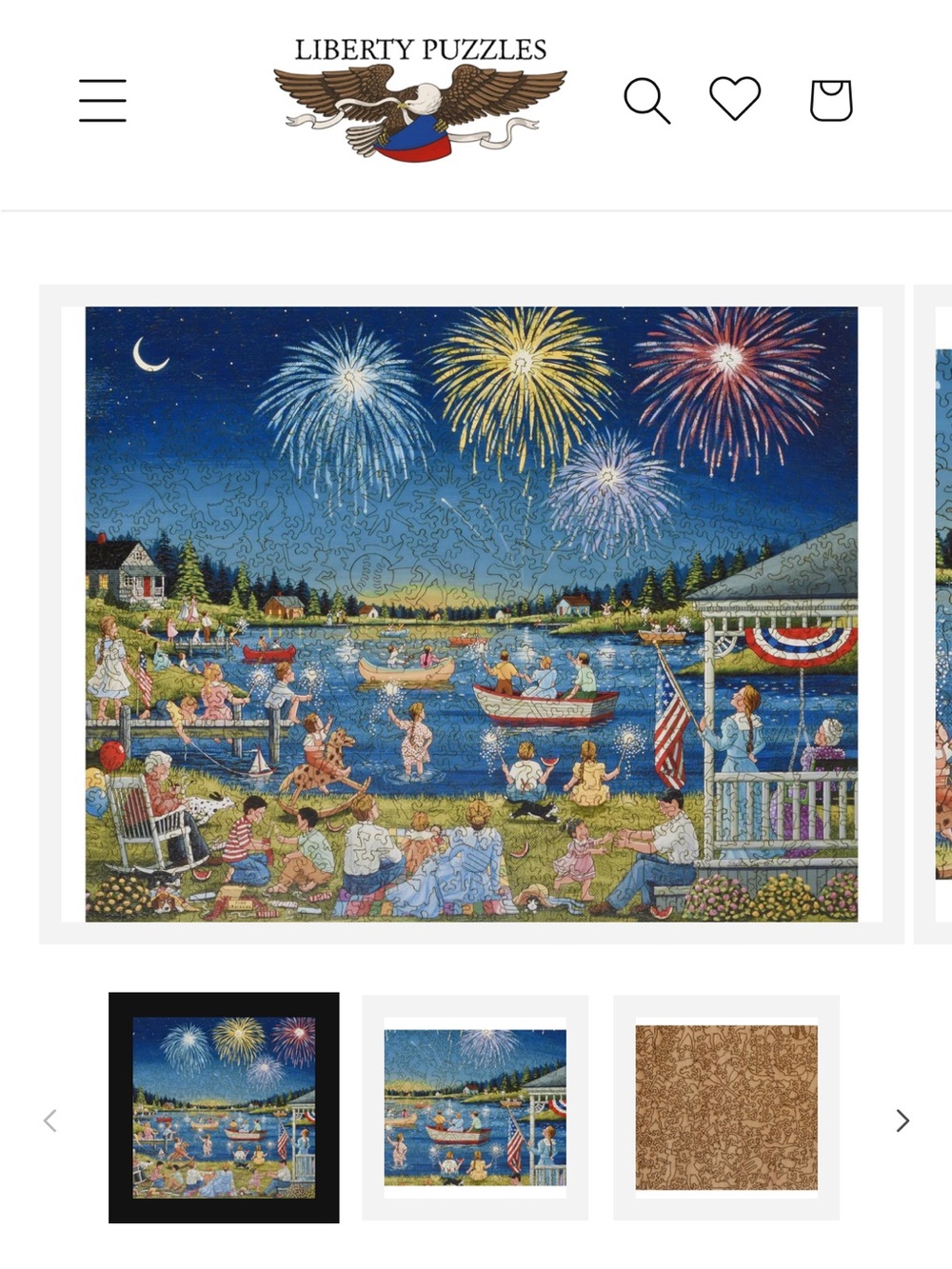 Liberty Puzzles "Fireworks on the Lake" Jigsaw Puzzle - Patriotic Night Scene